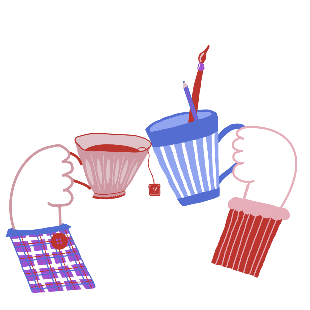 Två händer håller upp varsin kopp.